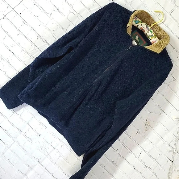 Vintage 90s Field & Stream Outdoor Sherpa Fleece Blue Tan Womens Jacket Size Med - Picture 4 of 17